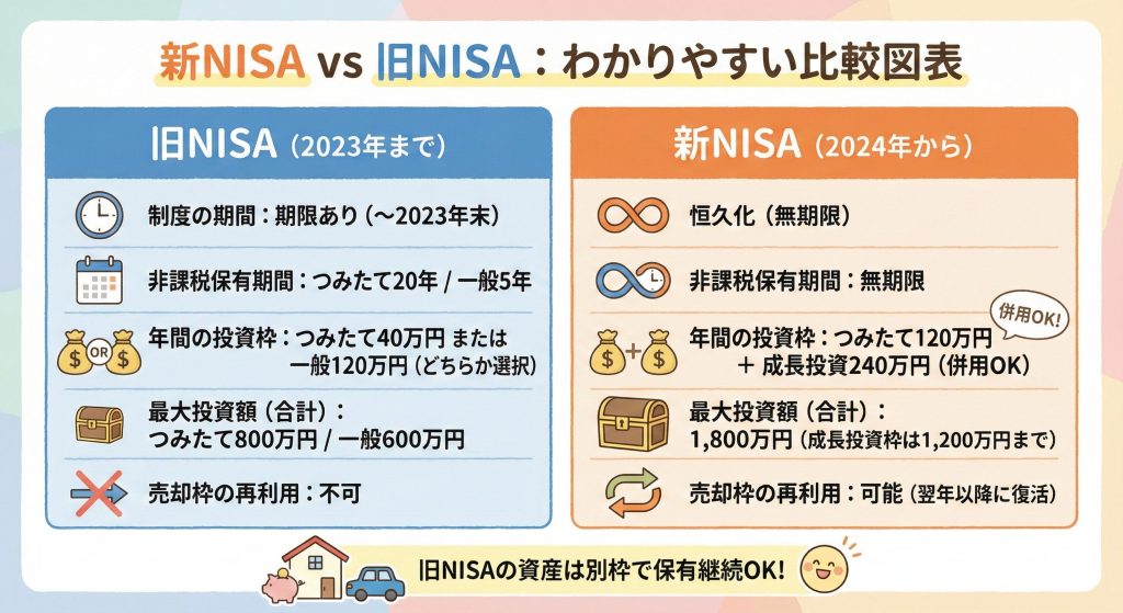 新NISAと旧NISAの比較表